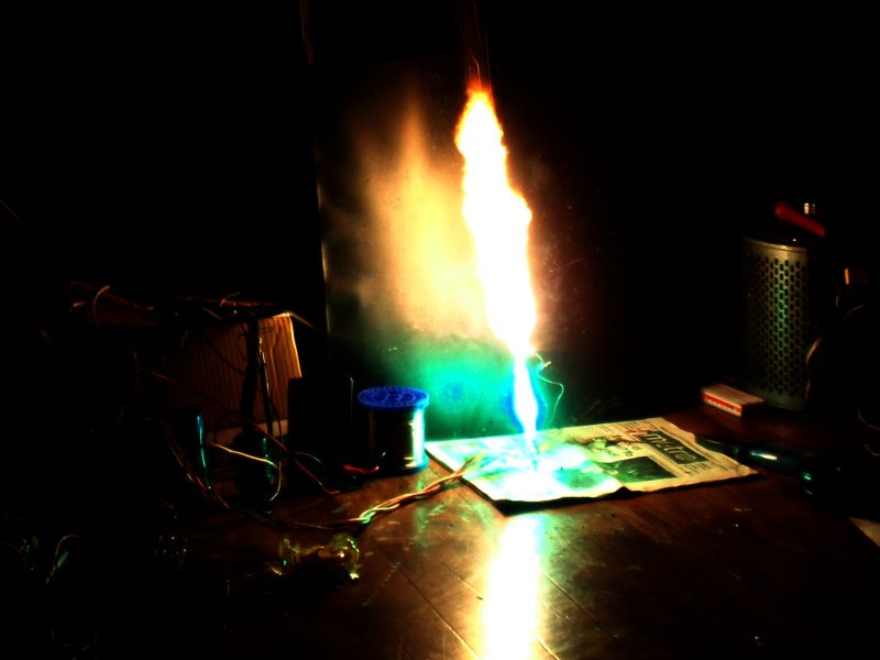 Copper wire explosion on a capacitor bank
