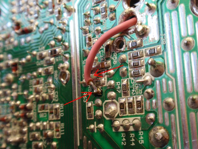 The board under TL431. Removed resistor to 5V, connected wire to regulation. 