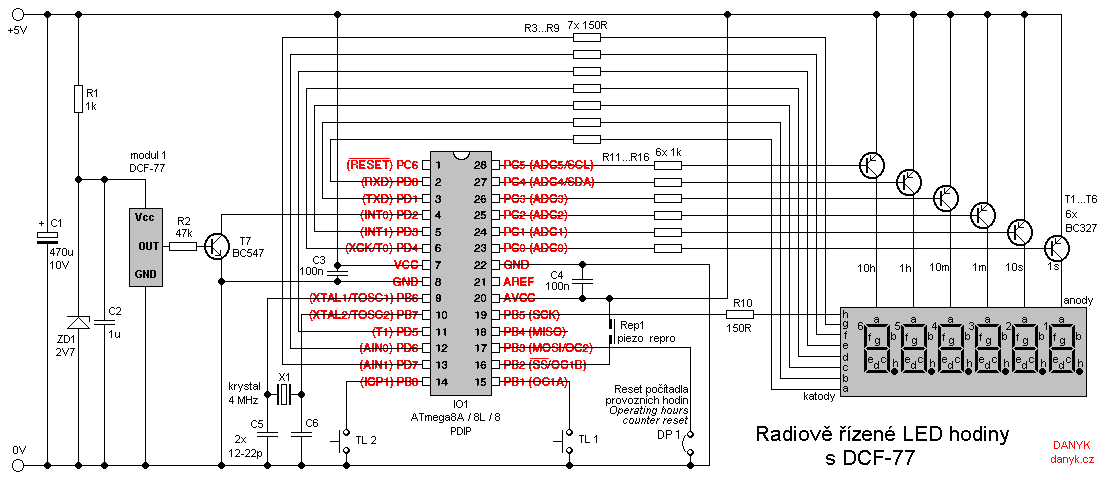 schéma hodin řízených DCF-77