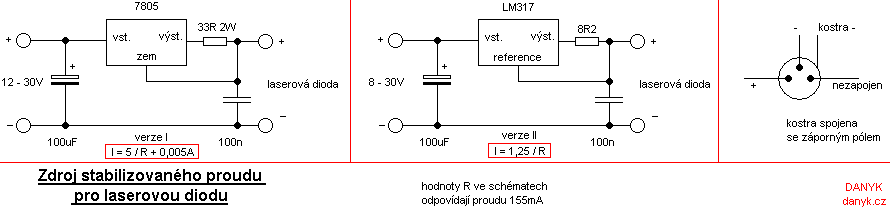 schéma jednoduchého napájecího zdroje pro laserovou diodu z vypalovačky CD-RW