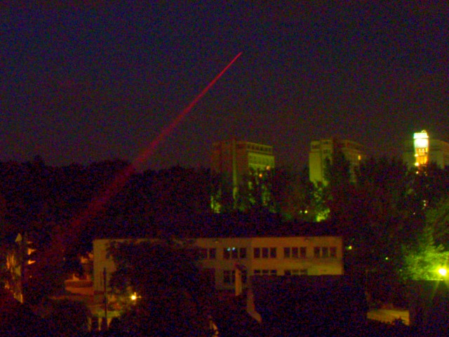 Laser pointed out the window.